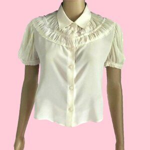 Vintage Valentino Cream Crepe De Soie Ruched Crop Top Blouse 38 6